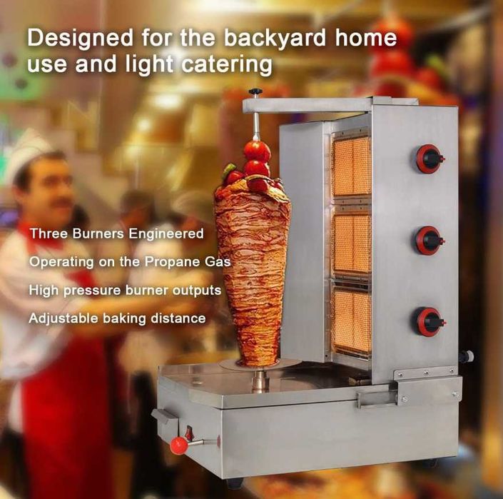 Rotisor Kebab / Shawarma / Saorma Profesional 3 Arzatoare GPL Motor Jos Inox Premium Transport Gratuit