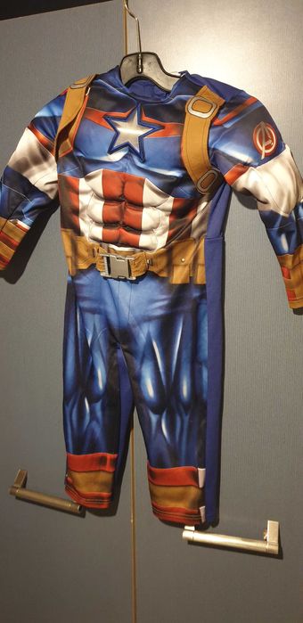 Оригинален детски костюм за Хелоуин - Капитан Америка с мускули ,маска