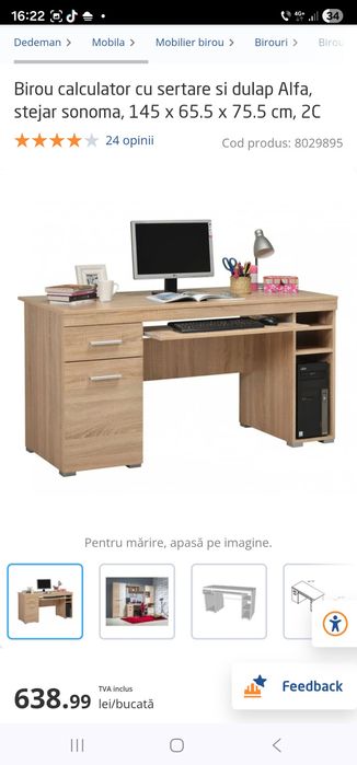 Birou calculator 2 sertare Si dulap Alfa, stejar sonoma