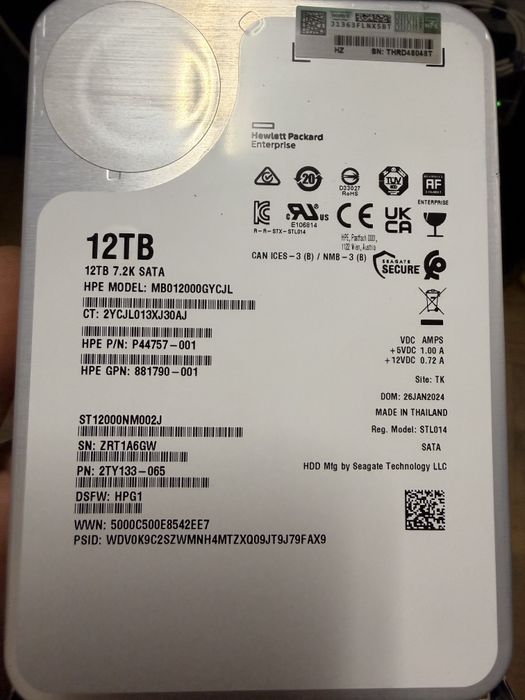 Seagate Exos X16 ST12000NM002J 12TB 6Gbps 7.2K 512e Enterprise SATA HDD