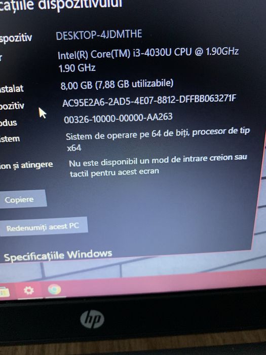 Laptop Hp ProBook Slim intel core i3,Display 14 led,Windows 10 Pro,SSD 130gb memorie,8gb ram,perfect functional cu incarcator