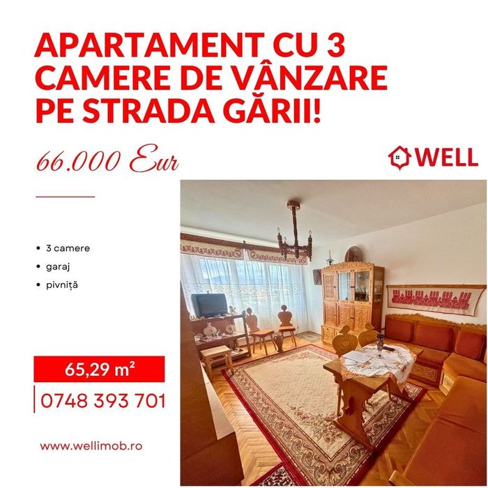 Apartament cu 3 camere de vânzare în Târgu Secuiesc, pe strada Gării!