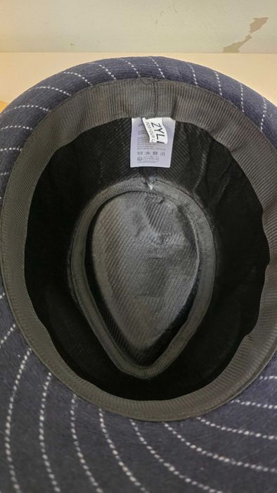 Pălărie Zylioo Trilby Fedora cu lână, 60 cm XL – bleumarin cu dungi