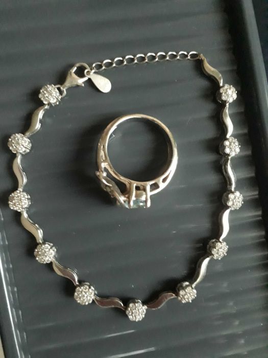 Set bratara si inel argint cu topaz si peridot