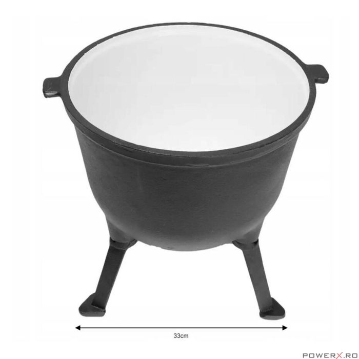 Ceaun din fonta emailata cu picioare si capac, 10litri, negru,