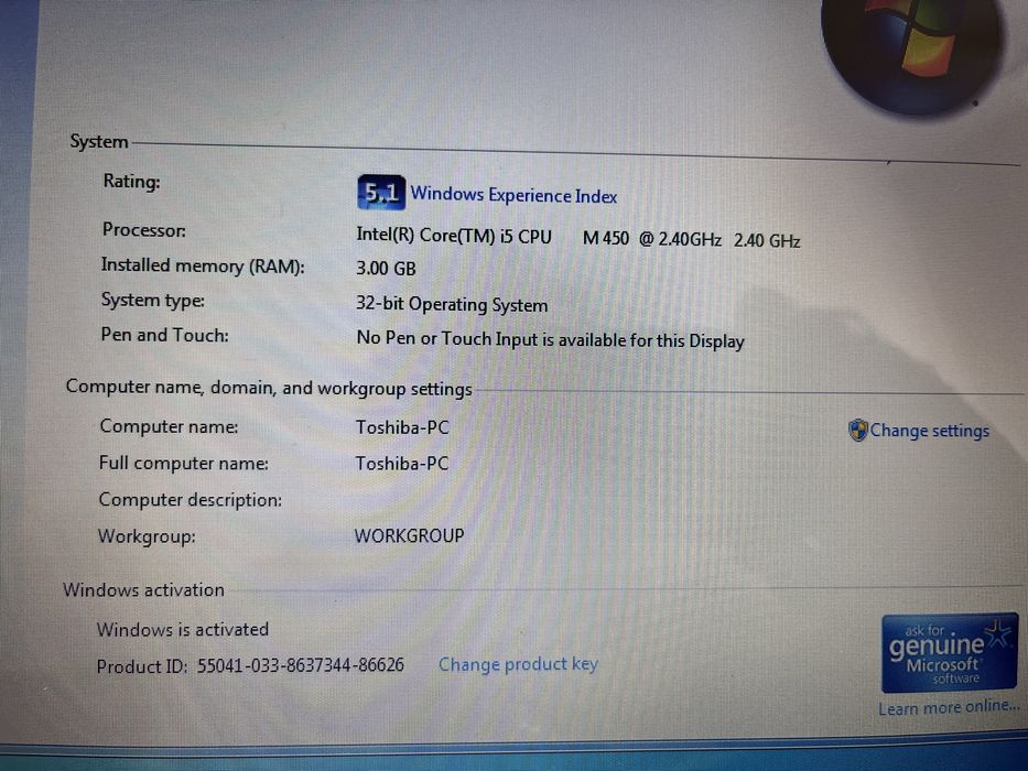 Vand Laptop Toshiba Satellite Intel Core I5