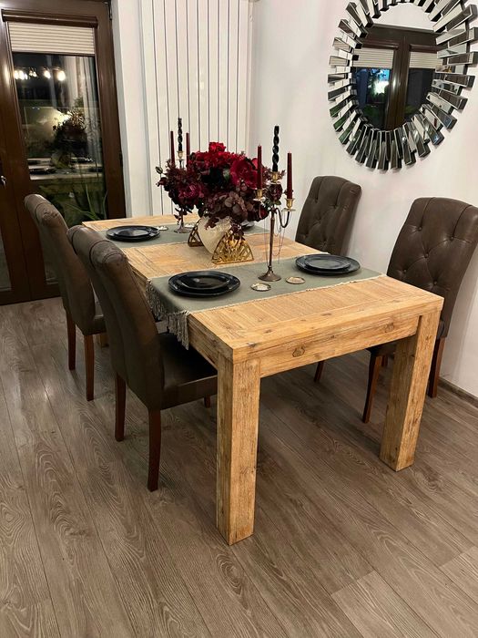 Masa Extensibila Lemn Masiv Salcam (180-240 cm) + Cadou 4 Scaune