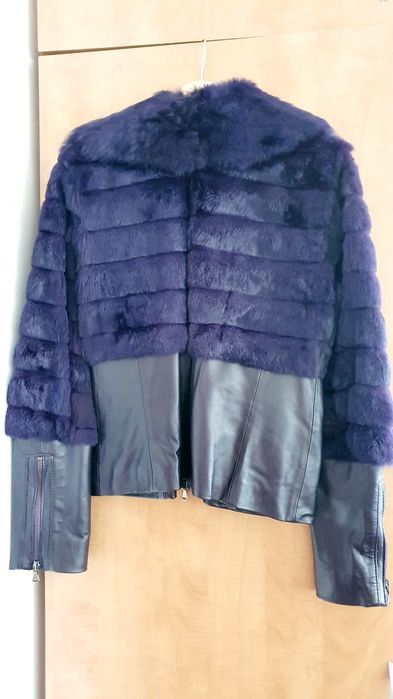 Geaca de piele cu blana de iepure Mov, Guy Laroche