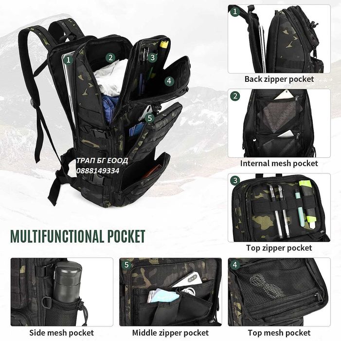 Раница туристическа, тактическа, еърсофт, 35 литра