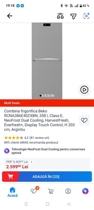 Combina frigorifica Beko 358 litri   Ne-o Frost