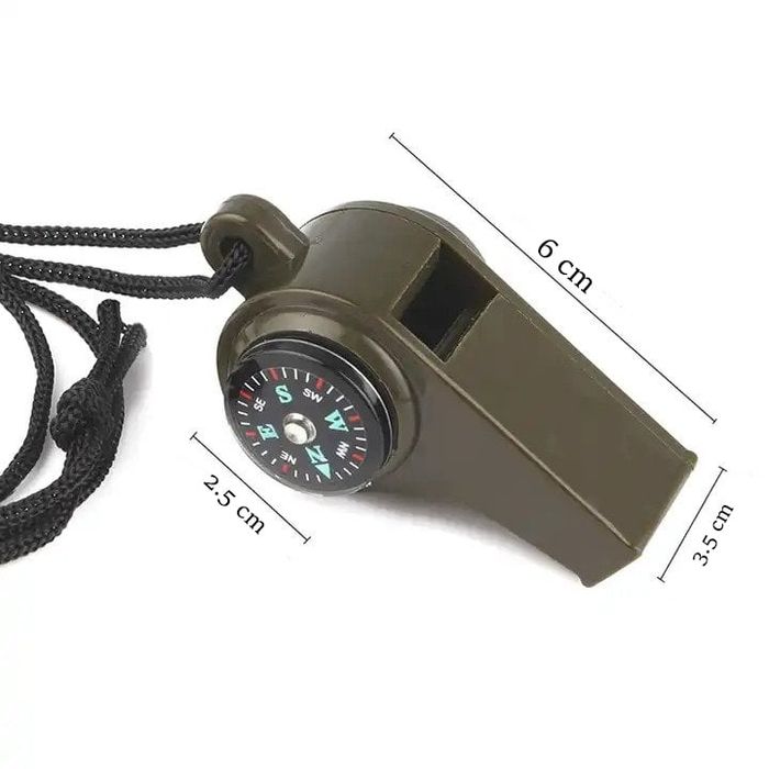 Fluier 3 in 1 DEPOX® cu busola si termometru, 6 cm, verde