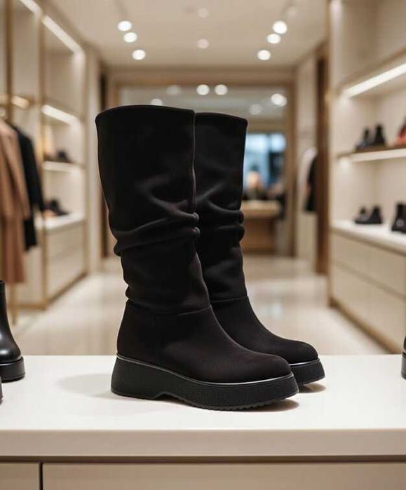 Равни ботуши - черен велур 36-40 номер