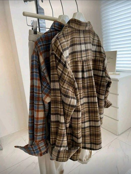 Дамска овърсайз риза кафява на каре