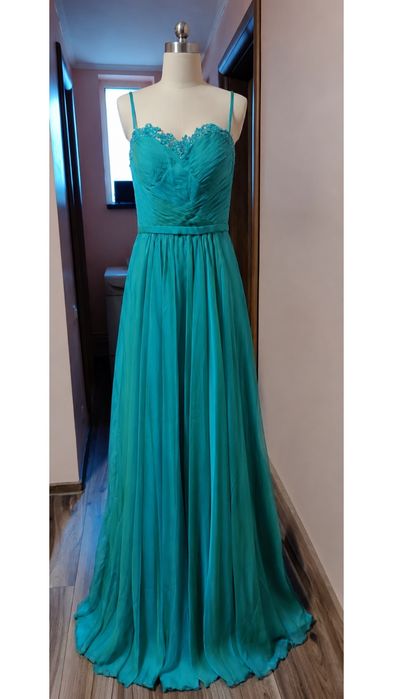 Rochie elegantă La Femme , culoare Peacock(reflexii de verde smarald și albastru, M/38, nouă cu etichetă