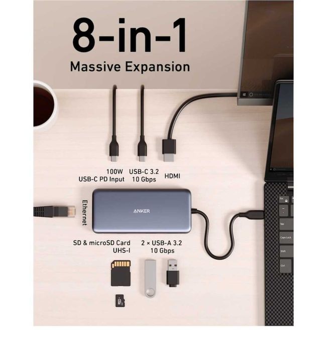 Hub Anker 555 USB-C 8-in-1, 4K, 85W