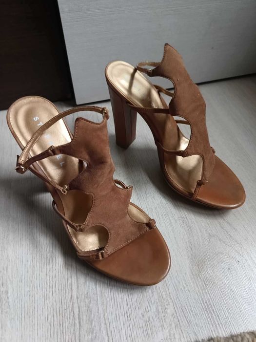 Sandale STEFANEL Brown  camel leather suede high heels sandals Nr.39