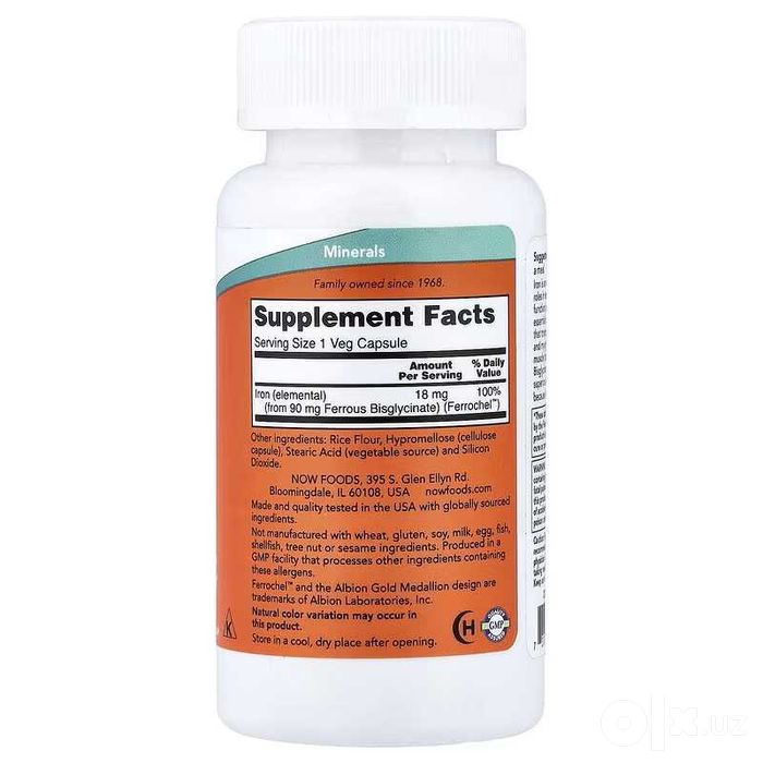 NOW Foods Iron Железо Iron Complex Caps temir