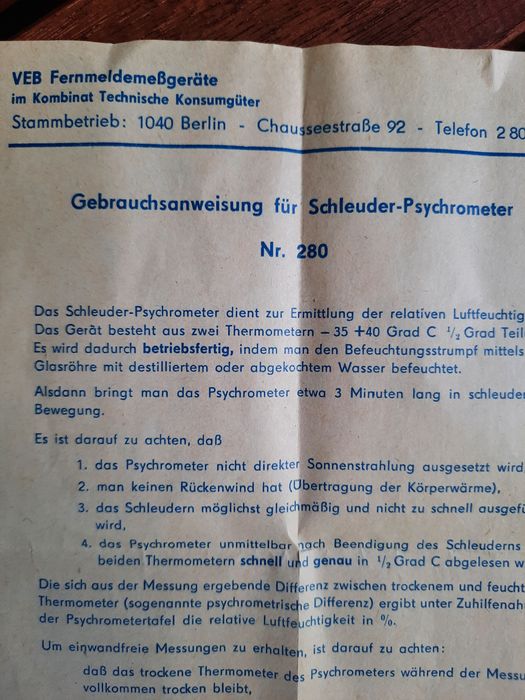 Психрометър- термометър- влагометър / Psychrometer немски Berlin