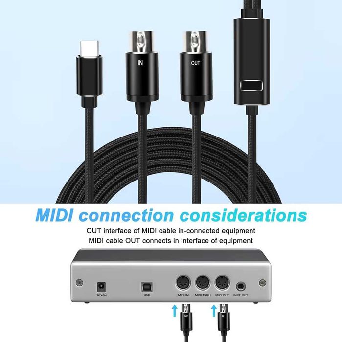 Adaptator Cablu MIDI la USB C Tip-C de 2M - Convertor MIDI de 5 pini la Tip-C