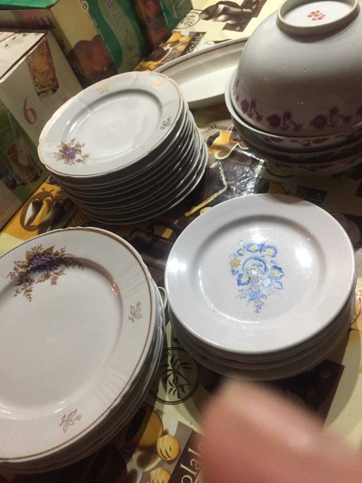 Тарелки разных размеров 24 штуки и кесы  4 штуки селедочница 1 штука