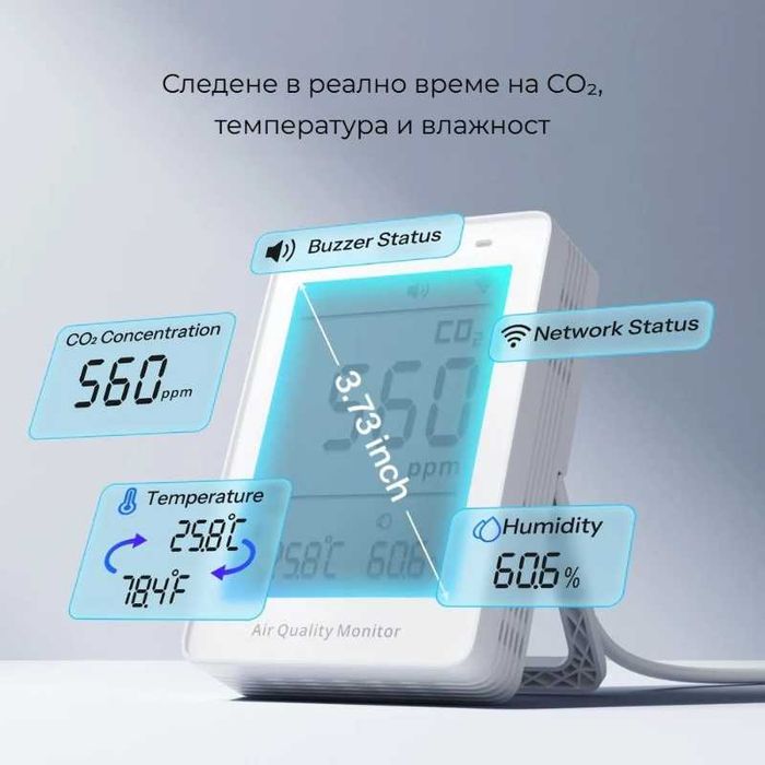 SONOFF SAWF-08P – Смарт монитор за CO₂, температура и влажност с Matter