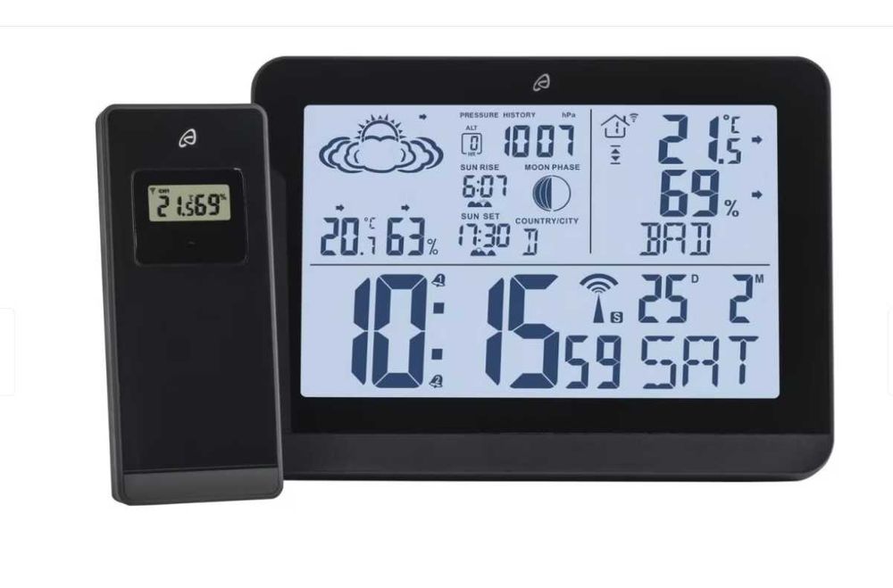 Stație meteo performanta, INTERIOR EXTERIOR cu higrometru si ceas, NOUA, sigilata, realizata in Germania