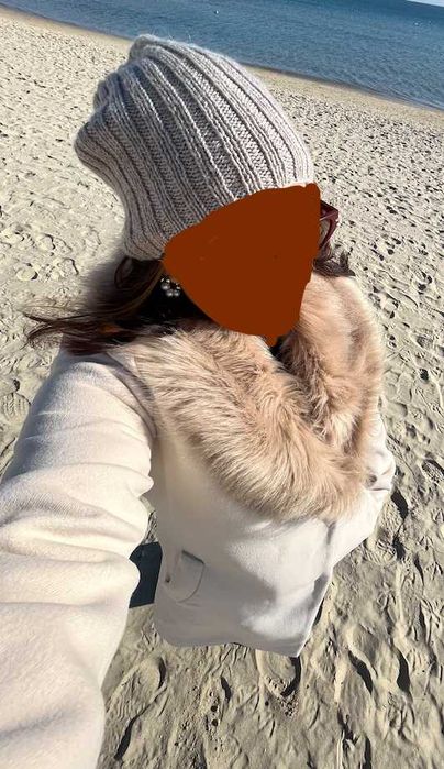 бяло/бежево пролетно яке палто H&M с косъм L