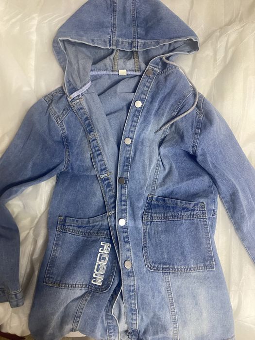 Длиная джинсовка с капюшоном