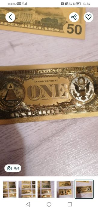 Set 8 bucăți dolari comemorativi, de mare efect, cu folie aurie și imp