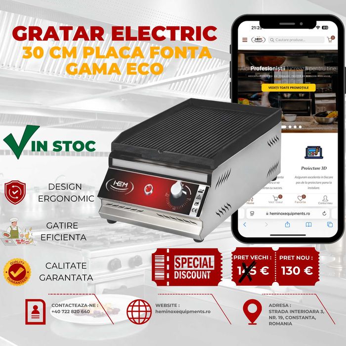 Gratar/Plita Inox Electrica 30 CM,50 CM,70 CM,100 CM DREPT,STRIAT,MIX