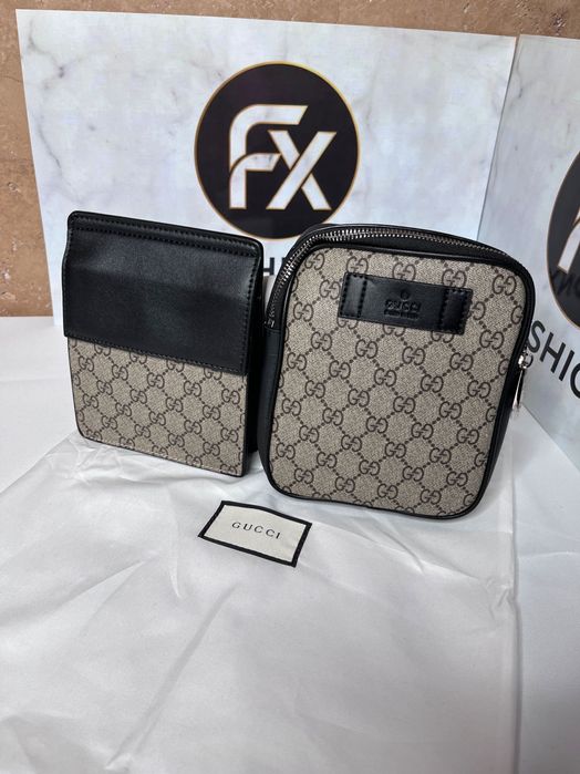 Set barbati: geanta mica crossbody + portofel, model elegant