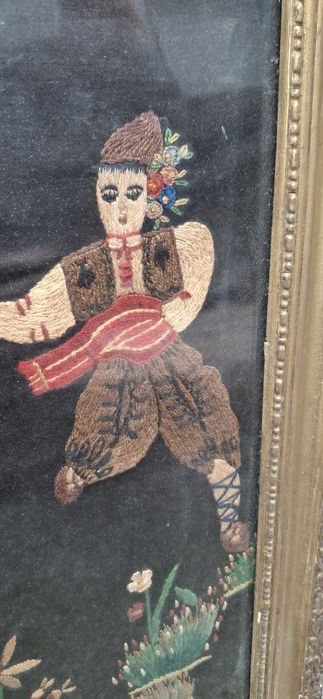 Стара картина с рамка, изтъкана от конци (гоблен)