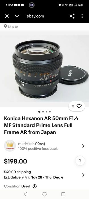 Konica Hexanon AR 50mm 1.4 LENS Preț fix