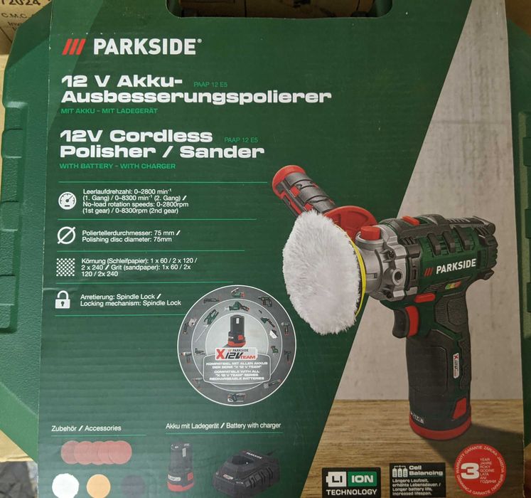 Нова Немска Акумулаторна Полирмашина 12V Parkside Парксайд Полираща Машина на Батерии 12 волта