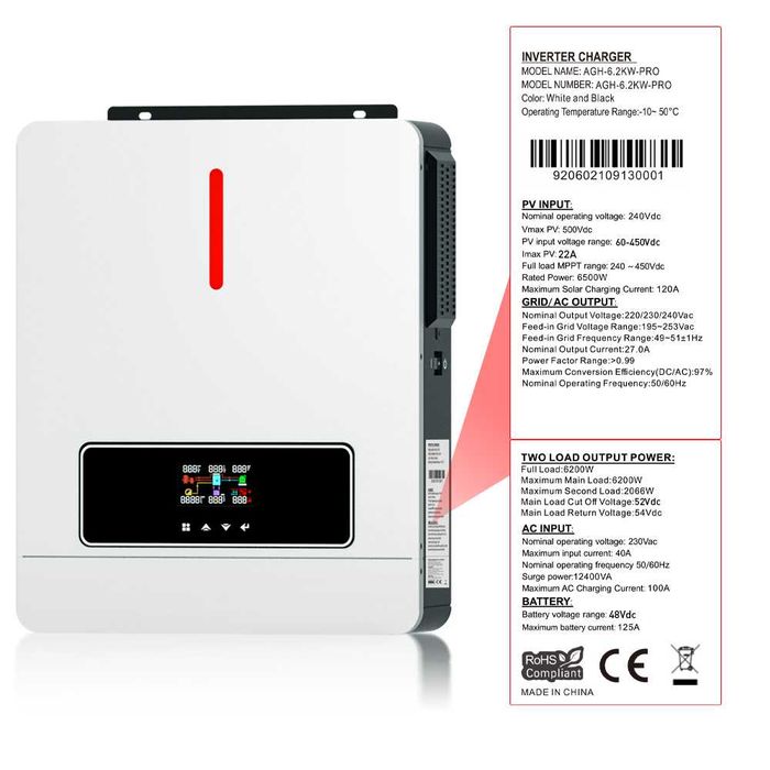 Hibrid solar Invertor Anenji 6,2k, 6200W 48V wifi, mppt, BMS
