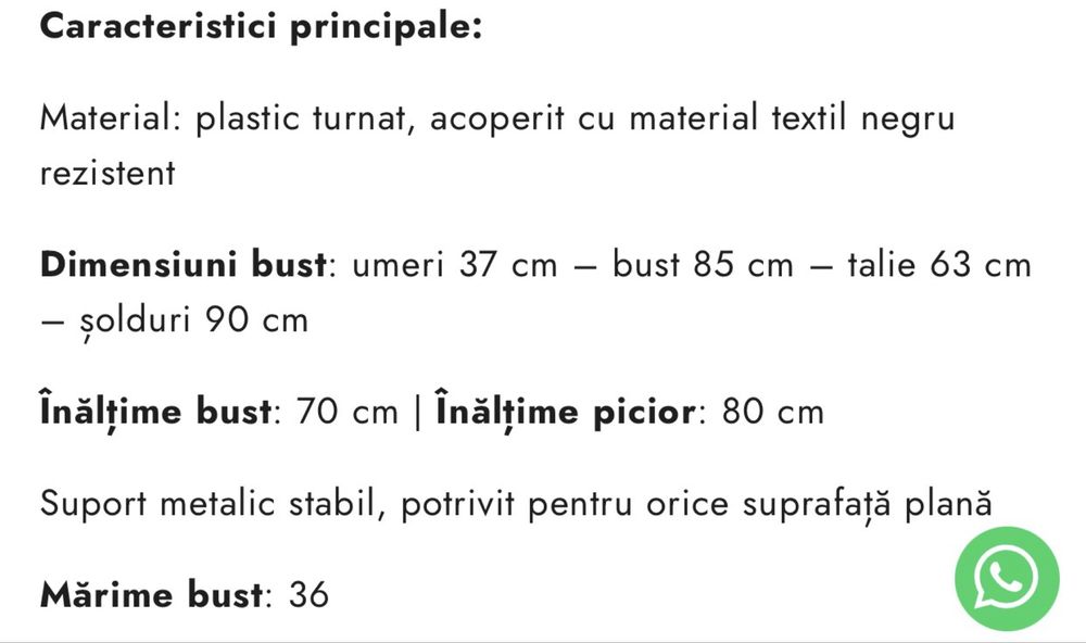 Bust damă cu suport metalic, mărimea 36 + al doilea bust cadou