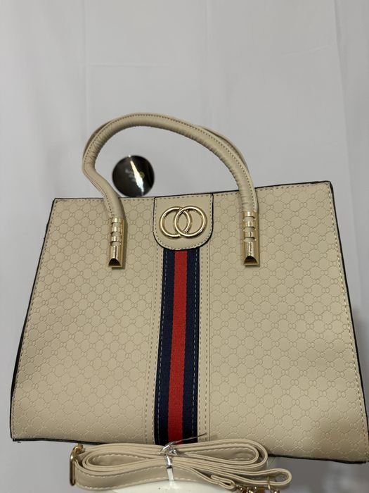 Geanta piele naturala bej cu portofel