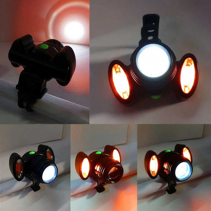 LED светлина за велосипед, Фар с три светлини, Ръчен фокус, 600Lumens