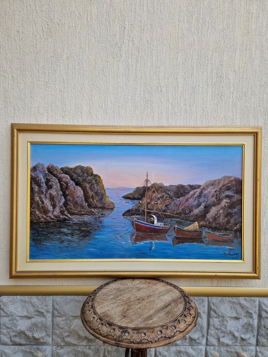 Превъзходна антикварна авторска картина масло върху платно