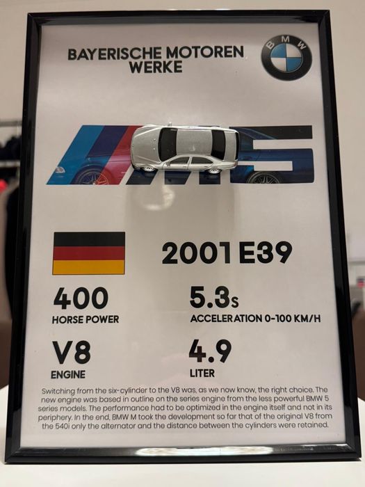 Mașinuță Hot Wheels “BMW M5 E39 2001” cu tablou personalizat