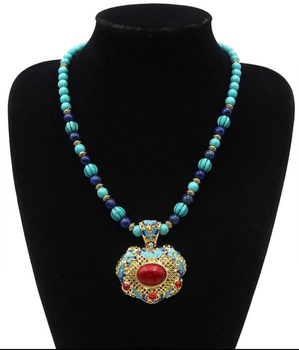 Colier Statement Bobo Chic stil tibetan, Email si Pietre pretioase