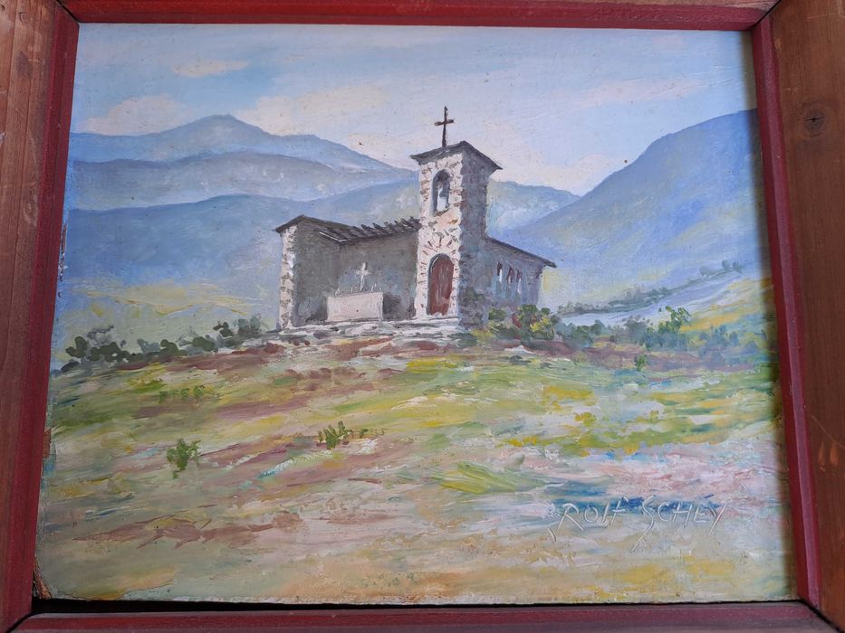 tablou pictura pe carton gros 26/22 cm semnat rolf schey 1949