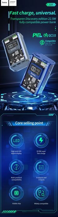 Hoco J105 Transparent Power Bank 10000mAh PD 20W + 22.5W QC3.0