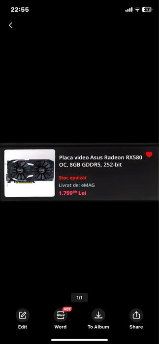 Vand Schimb Placa Video Asus Radeon RX 580 OC 8GB GDDR5. 252-Biti