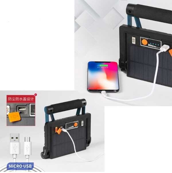 Proiector de lucru led si panou solar cu acumulator w875-1 power bank