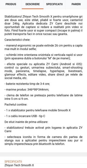 Gimbal Zhiyun Smooth X, stabilizator motorizat, alb