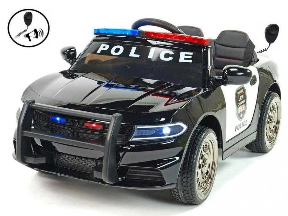 Masinuta electrica pentru copii Nichiduta Police Patrol Black 70W cu girofar politie si statie, unitate audio cu display baterie, USB sistem troller