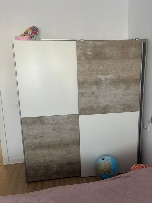 Dulap 2 uși glisante – alb , stejar L 170 l 55 H 190