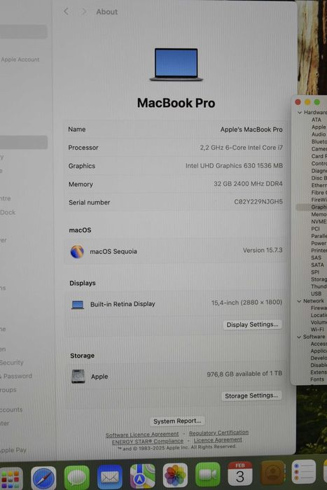 A1990 Macbook Pro I7 32 GB DDR4 1 TB NVME AMD Video HD Retina Display
