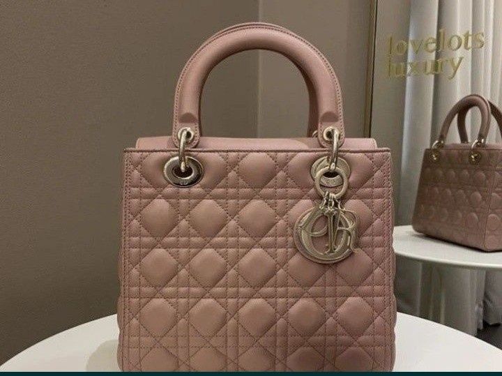 Geanta nude Dior Lady Medium,accesorii metalice,saculet, etichetă